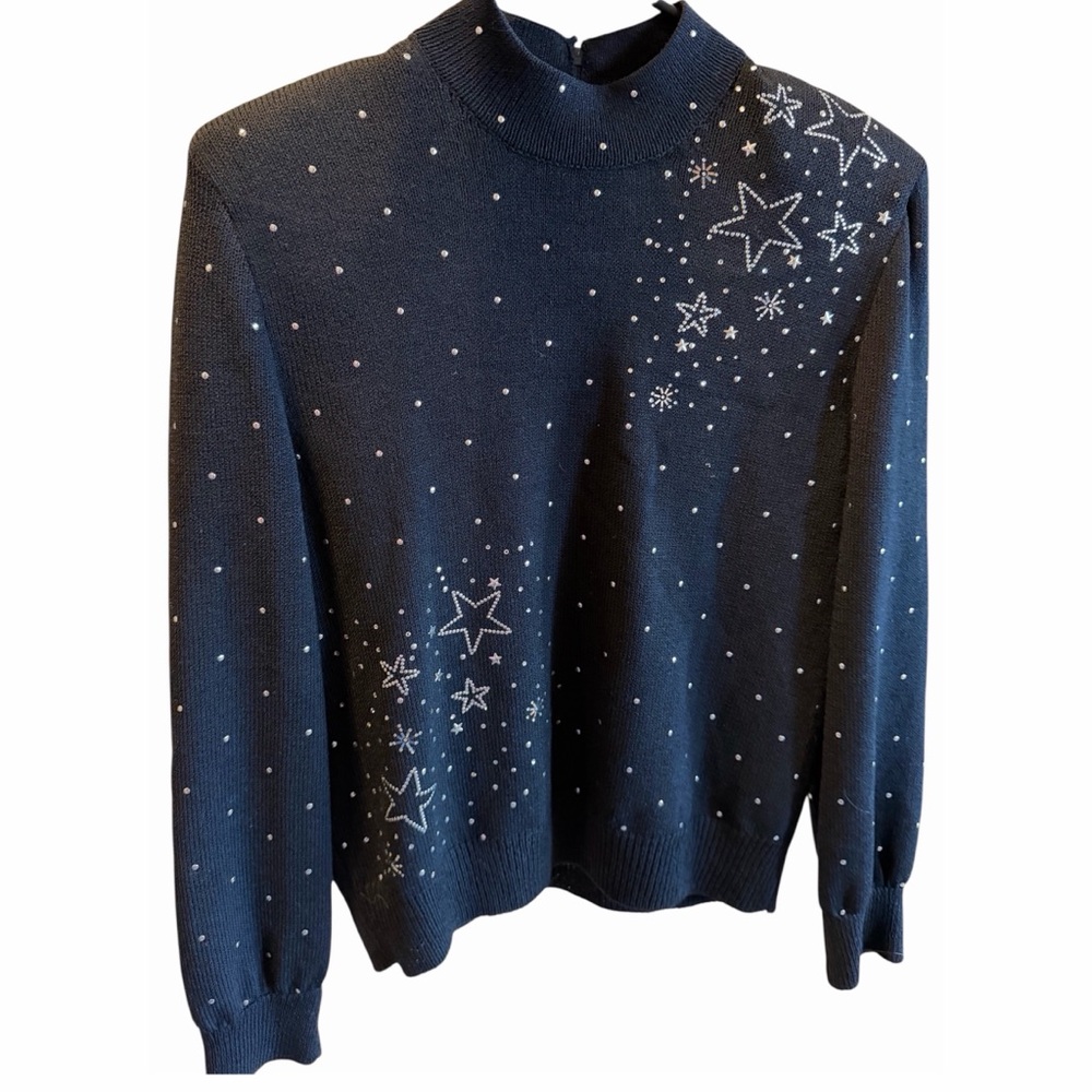 ST JOHN EVENING Black Sweater Studded Star Embellishment Size P